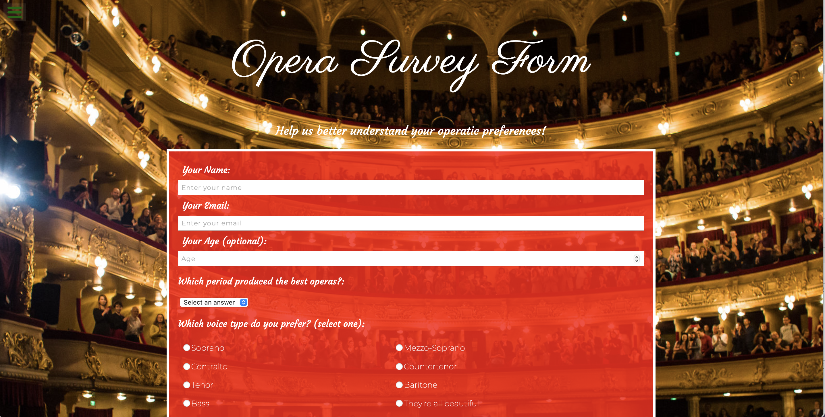 Survey form screenshot